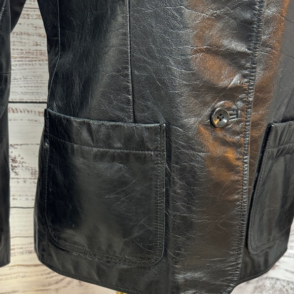 Black Leather Blazer Jacket - Picture 3 of 9